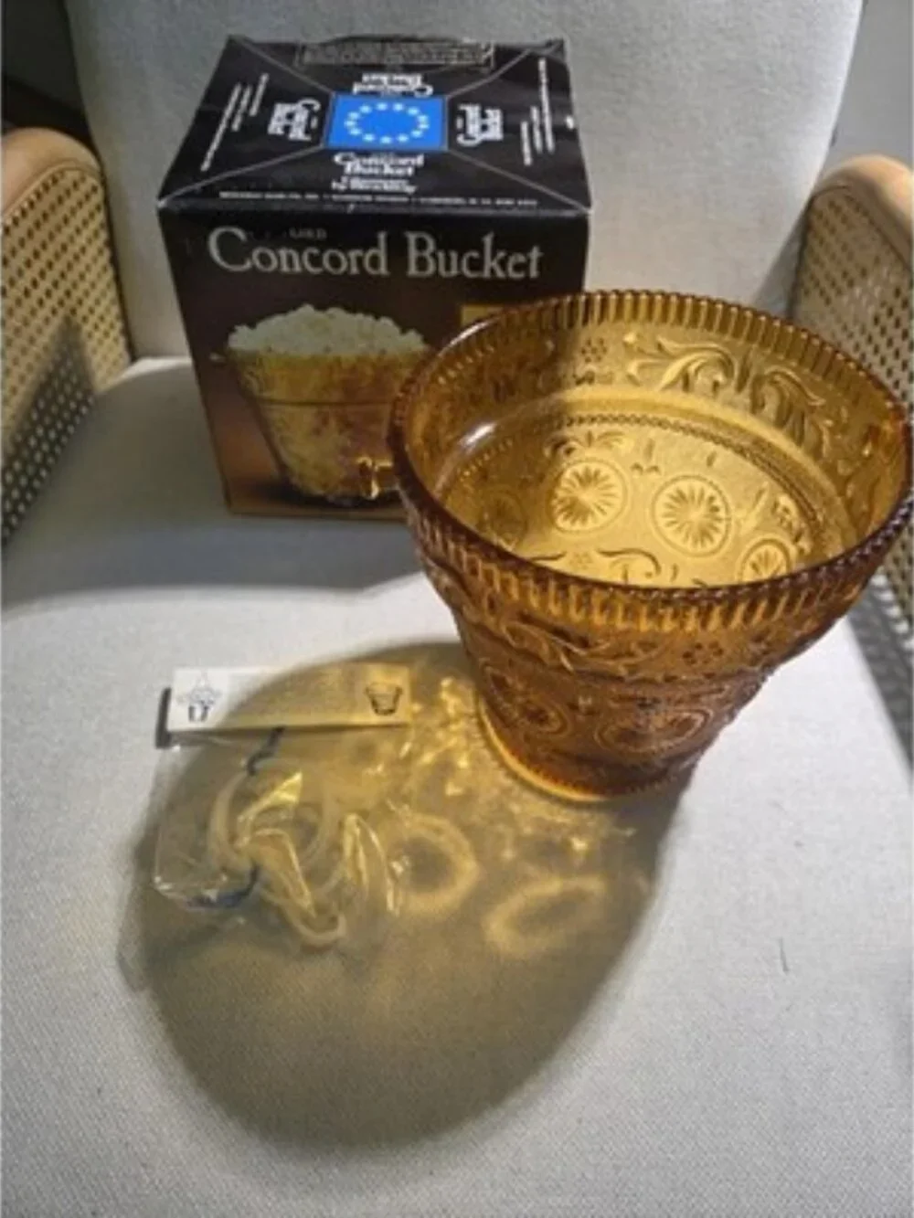 Vintage Indiana Glass Amber Moon & Stars Concord Ice Bucket Hanging Planter Box